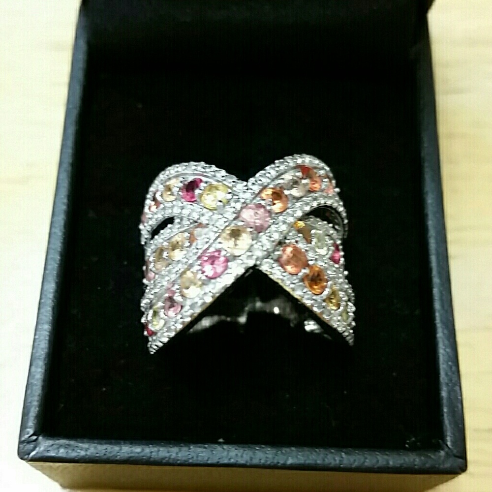 Multi Sapphire Sterling Silver Ring Size 6
